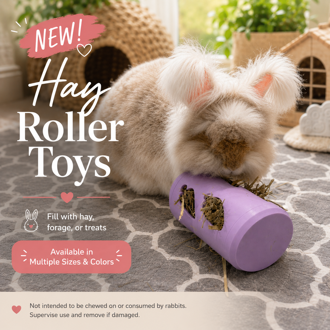 Rabbit Hay Roller Toy | 3D Printed Bunny Enrichment Feeder | Treat & Hay Holder for Rabbits, Guinea Pigs & Small Pets